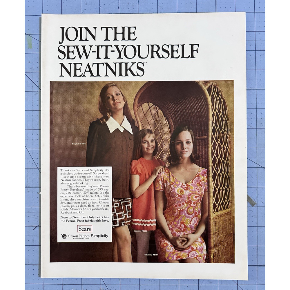 1969 SEARS ROEBUCK AND CO Sew It Yourself Neatniks Fashion Vintage Print Ad